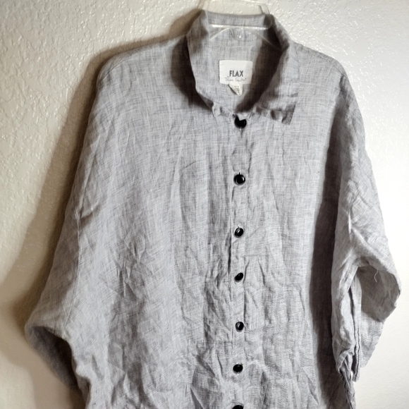 FLAX lagenlook oversized Gray Button-Up tunic Shirt sz M - Picture 2 of 7